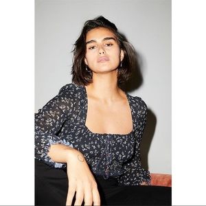 Free People black floral print Lolita top